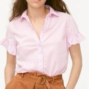 🛍️ JCREW NEW! Classic Fit Light Cotton Poplin Ruffle Sleeve Top Sz6 Lilac AY686
